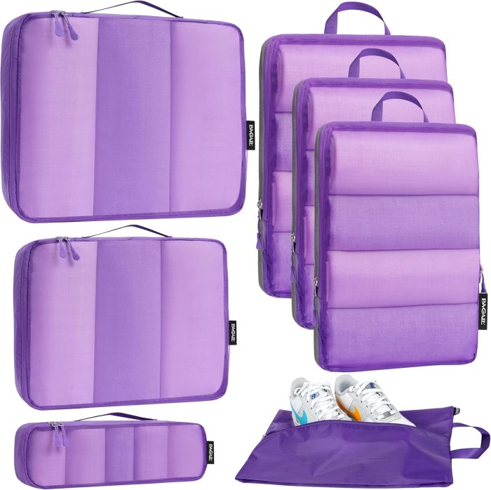 Ultralight Packing Cubes 7 Set, 3 Compression Packing Cubes 3 Packing Organizers with 1 Shoe Bag