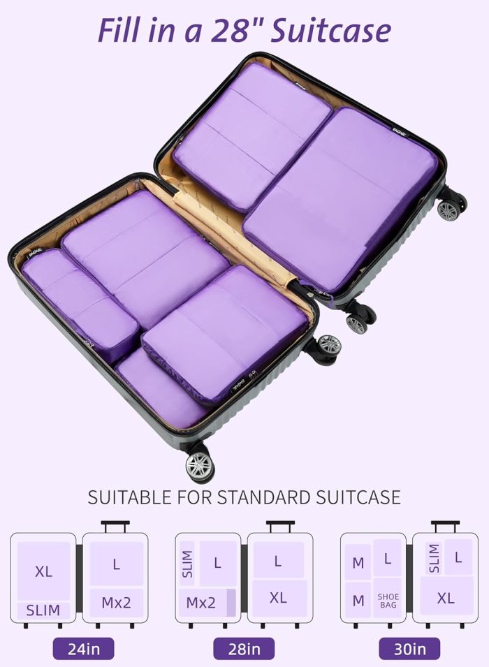 Ultralight Packing Cubes 7 Set, 3 Compression Packing Cubes 3 Packing Organizers with 1 Shoe Bag - Image 6