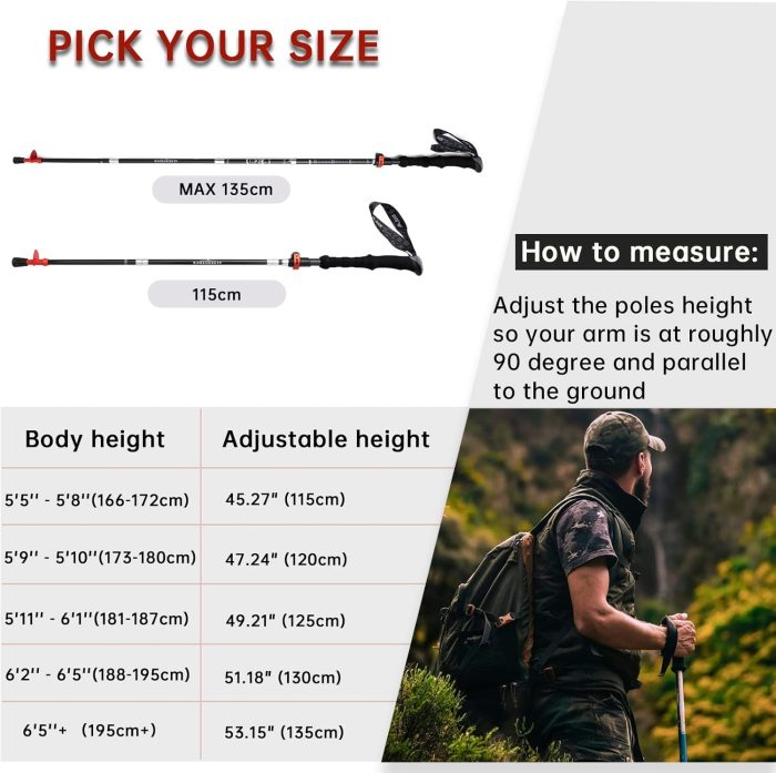 BISINNA Carbon Fiber Trekking Poles Collapsible Walking Sticks Hiking Folding Poles Quick Lock for Women and Men Hiking Mountaining Backpacking Camping 2pc - Image 2