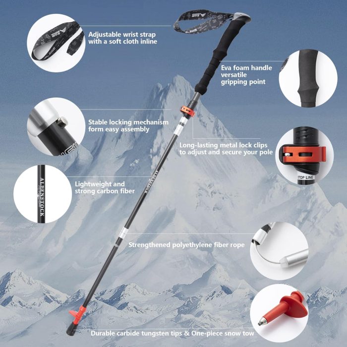 BISINNA Carbon Fiber Trekking Poles Collapsible Walking Sticks Hiking Folding Poles Quick Lock for Women and Men Hiking Mountaining Backpacking Camping 2pc - Image 4