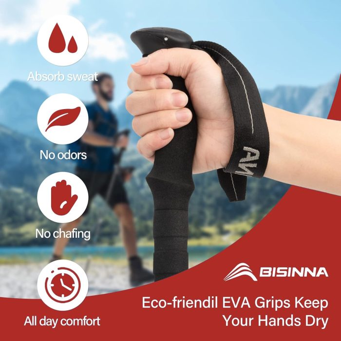 BISINNA Carbon Fiber Trekking Poles Collapsible Walking Sticks Hiking Folding Poles Quick Lock for Women and Men Hiking Mountaining Backpacking Camping 2pc - Image 6