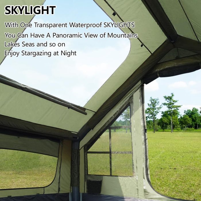 Inflatable Tent for Camping with Hand Pump Blow Up Tent Glamping 4 Season Air, Easy Setup Waterproof Outdoor Oxford Army Green 4-6 Person House Breathable Large Luxury - Image 2