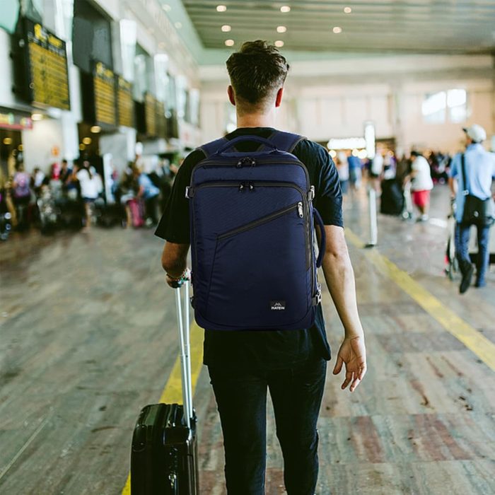 MATEIN Weekender Backpack, Large Capacity Travelling Suitcase Backpack with Strap for Clothes, Expandable Flight Approved Business Carry on Daypack for International Travel, Blue - Image 9