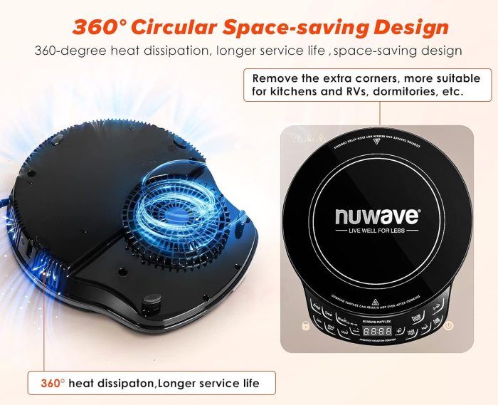 Nuwave Flex Precision Induction Cooktop, 10.25” Shatter-Proof Ceramic Glass, 6.5” Heating Coil, 45 Temps from 100°F to 500°F, 3 Wattage Settings 600, 900 & 1300 Watts, Black - Image 4