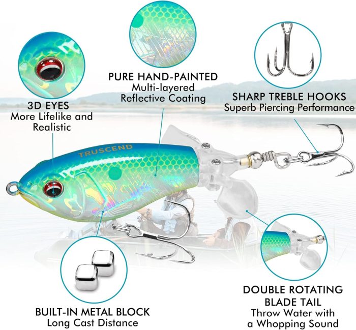 TRUSCEND PoPobait with BKK Hooks, Top Water Plopper Fishing Lures for Bass Walleye Pike Catfish Musky Perch, Floating Lure for Freshwater or Saltwater, Amazing Teasers Fishing Gifts for Family Fishing - Image 2