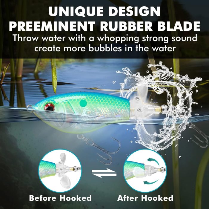 TRUSCEND PoPobait with BKK Hooks, Top Water Plopper Fishing Lures for Bass Walleye Pike Catfish Musky Perch, Floating Lure for Freshwater or Saltwater, Amazing Teasers Fishing Gifts for Family Fishing - Image 4