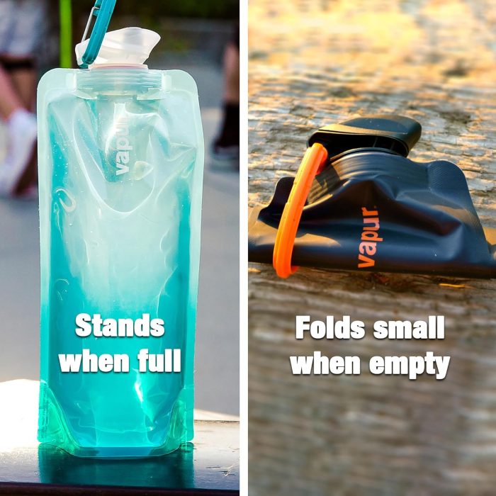 Vapur Flexible, Collapsible Wide Mouth Anti-Bottle with Detachable Carabiner, Convenient, Portable Hydration for Travel and Outdoor Adventures, 50 Ounce, Translucent Blue, Pack of 1 - Image 3