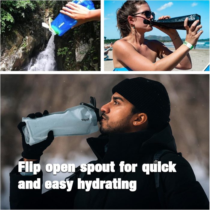 Vapur Flexible, Collapsible Wide Mouth Anti-Bottle with Detachable Carabiner, Convenient, Portable Hydration for Travel and Outdoor Adventures, 50 Ounce, Translucent Blue, Pack of 1 - Image 6
